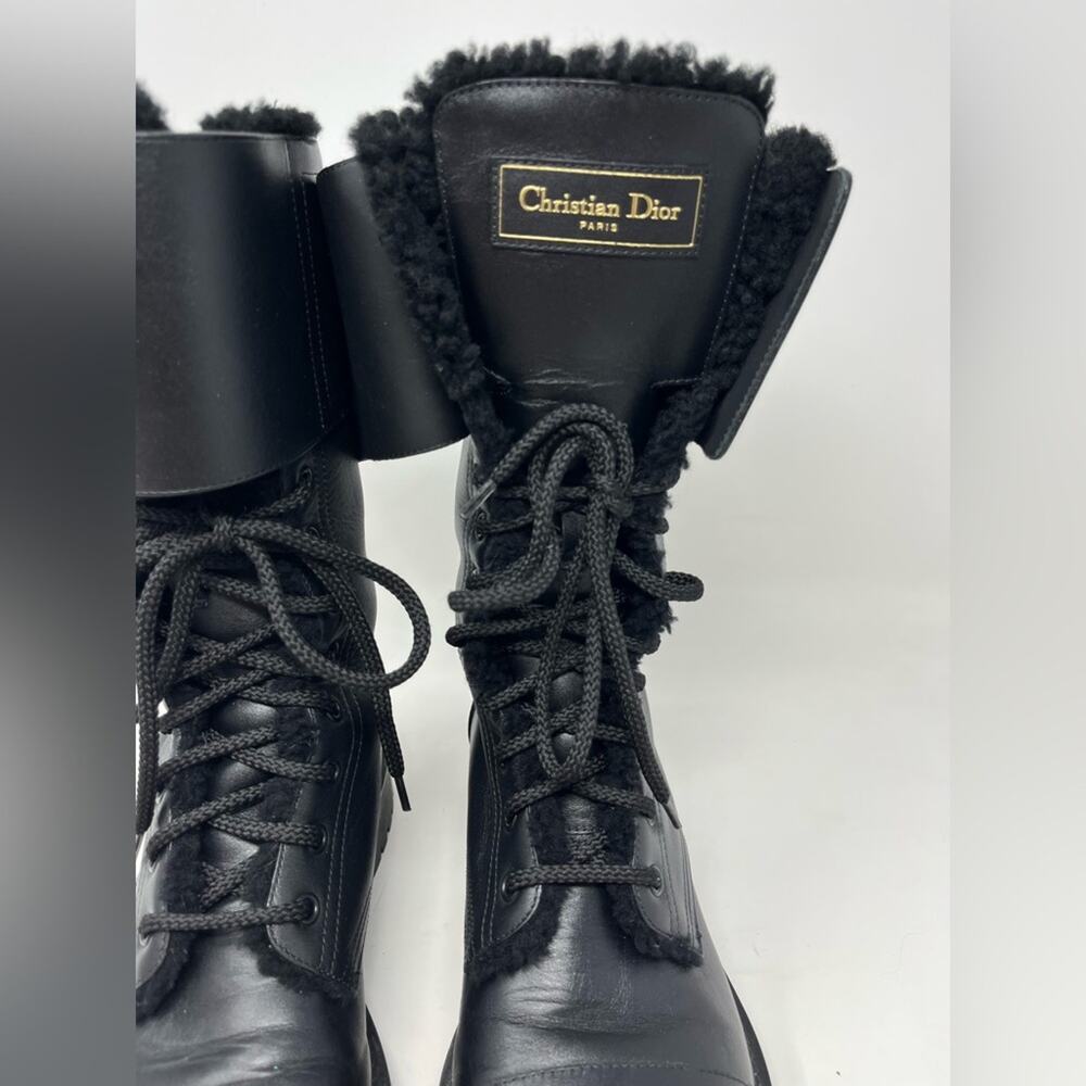 Dior Black Leather Combat Boot Shearling lined inside Lace Up size 40.5 EU - Picture 2 of 11